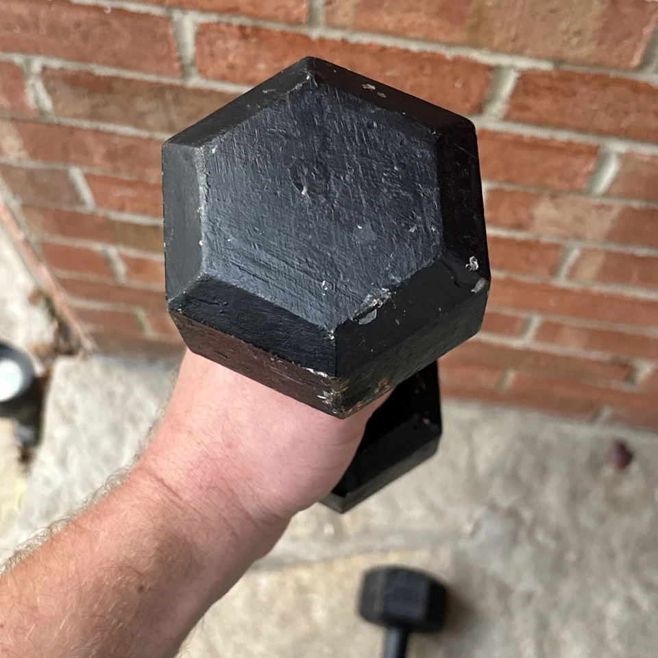 Hex VINTAGE YORK BARBELL DUMBBELLS Iron  PAIR OF 12 LB - Image 4 of 4