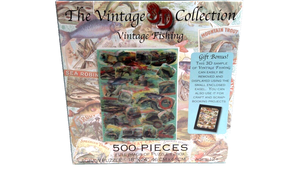 The Vintage 3D Collection- Vintage Fishing 500 Piece Puzzle - FACTORY SEALED