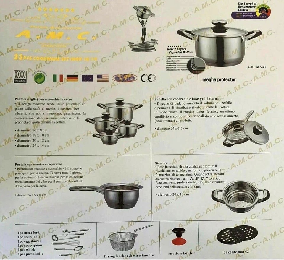 A.M.C. Antihaft Induktions Kochgeschirrset aus 23-teiligem Edelstahl - Bild 4 von 4