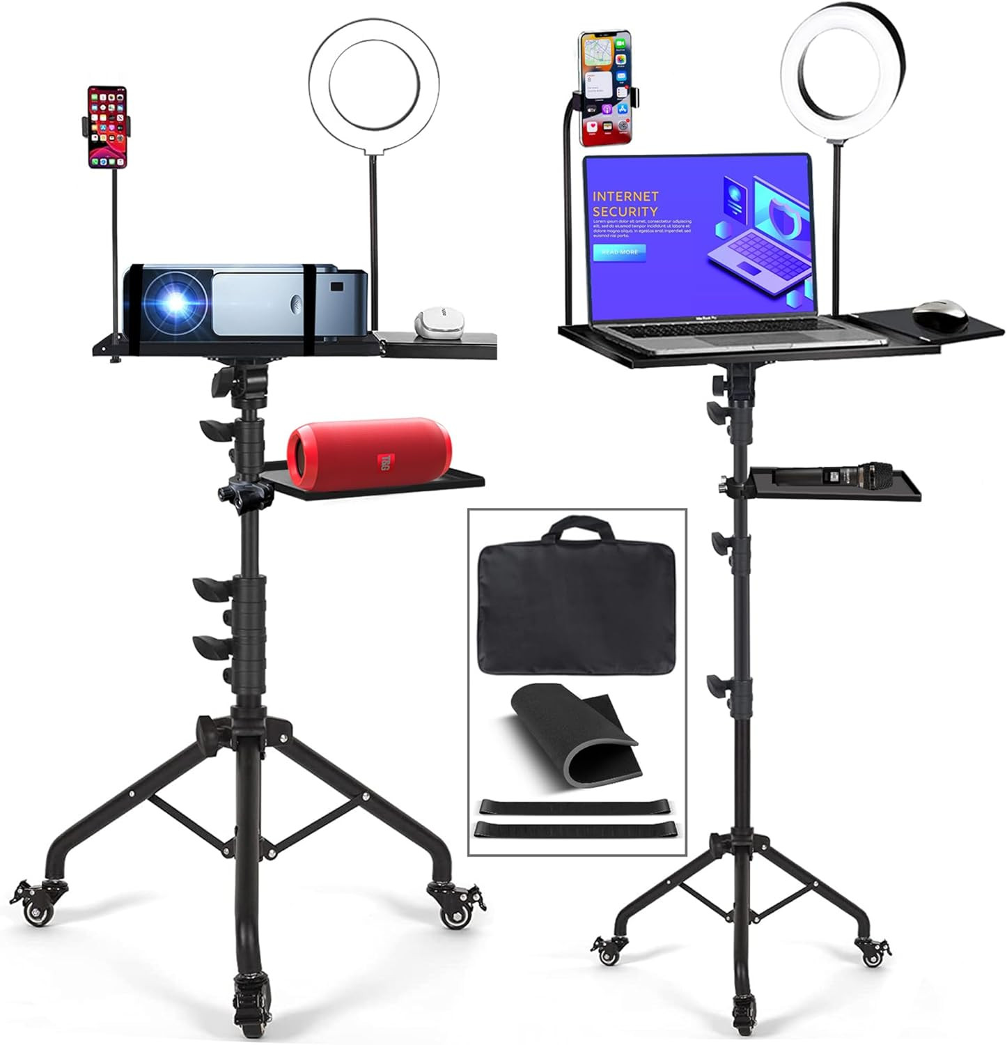With Wheels & 6" Led Ring Light For Streaming & Meetings