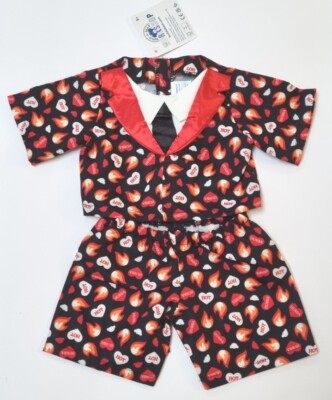 Build A Bear Hubba Harts Silky Pyjama Set Hot Flame 2024 Valentines Brandneu mit Etikett 