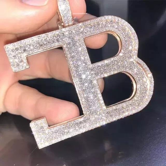 2.5 Inches Round Cut Moissanite Customized Letter Pendant 14K Rose Gold Plated