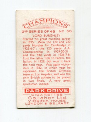 gallaher's park drive cigarettes 1935 Gallaher Ltd Park Drive Cigarettes Champions 2nd Series #30 LORD  BURGHLEY