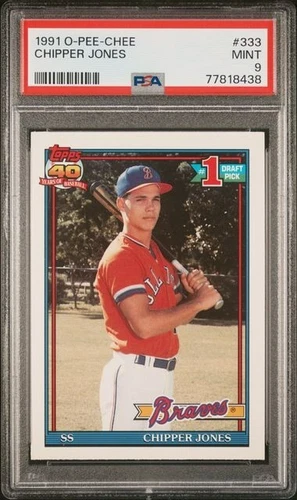 1991 OPC O-Pee-Chee #333 Chipper Jones HOF Rookie PSA 9 Mint (CLEAN SLAB!)
