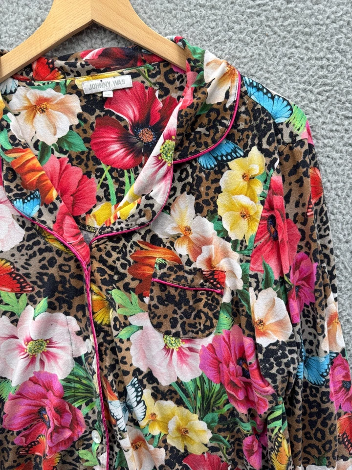Johnny Was Floral Animal Print Sleep Shirt Womens Large Geometric Flowers - Image 3 of 4