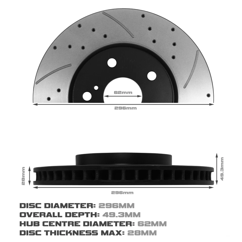 FRONT DRILLED GROOVED 296mm BRAKE DISCS FOR LEXUS IS IS250 IS220D XE20 05-13 - Image 2 of 4