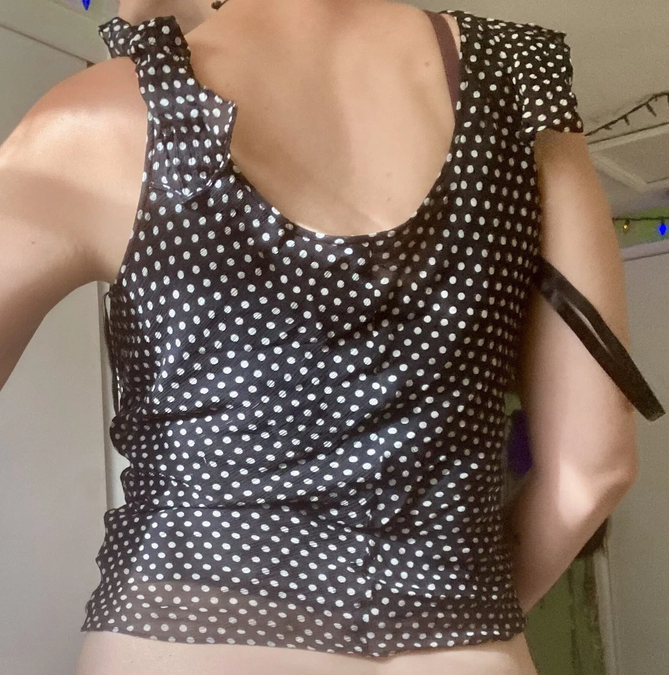 Blusa 100% SEDA Sin Mangas POLKA DOTTED de Anne Klein / Mujer’s Talla Pequeña/ 12p Foto 3 de 4