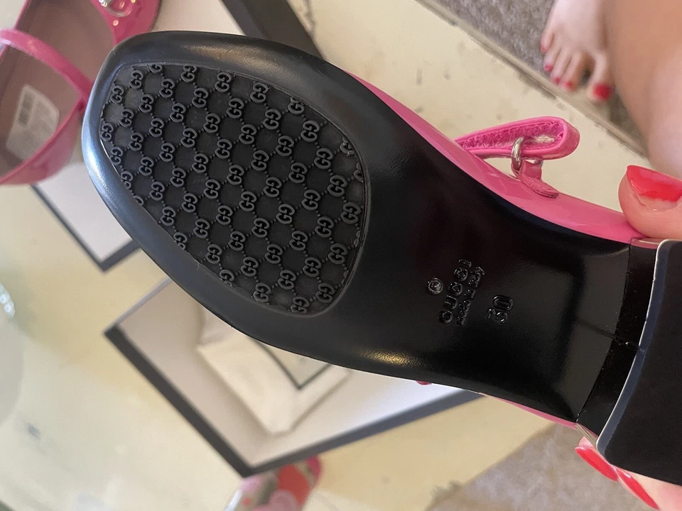 Nuevo W Caja Niñas Gucci Rosa Charol Plata Caballo Broca Ballet Pisos, Talla 30 Foto 3 de 4