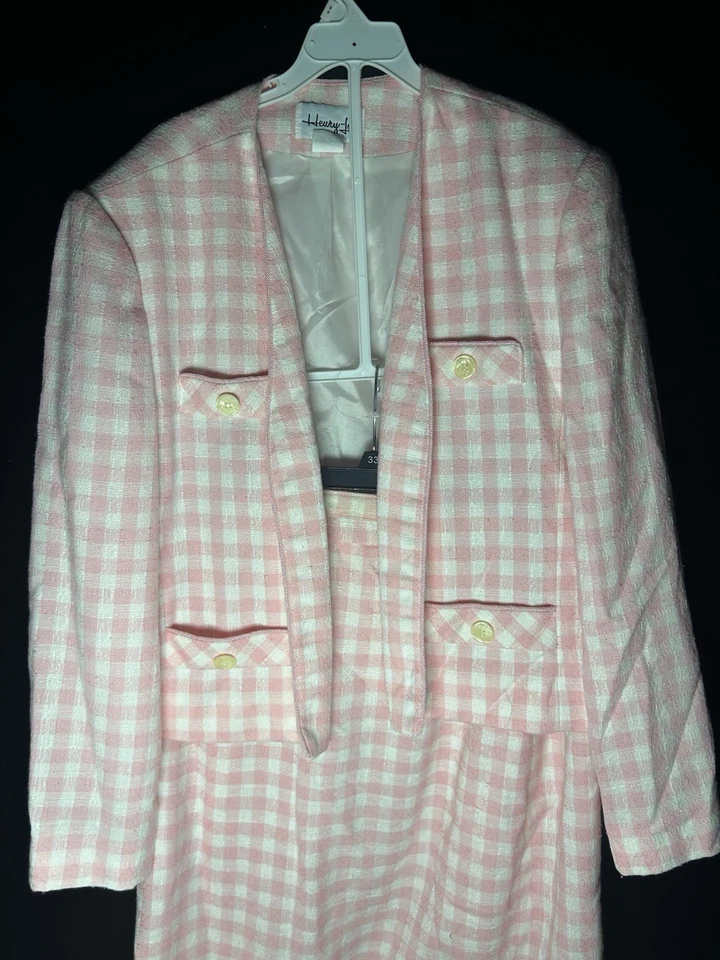 Conjunto de blazer y falda vintage para mujer rosa y blanco a cuadros negocios conjunto informal  Foto 3 de 4