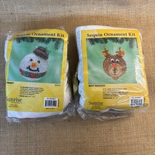 2 Sequin Ornament Kits Frosty Snowman and Rudolph Reindeer NEW Sunrise Co.