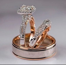 4.15 Ct Princess Cut Simulated Diamond Bridal Set Band Ring 14k Rose Gold Plated