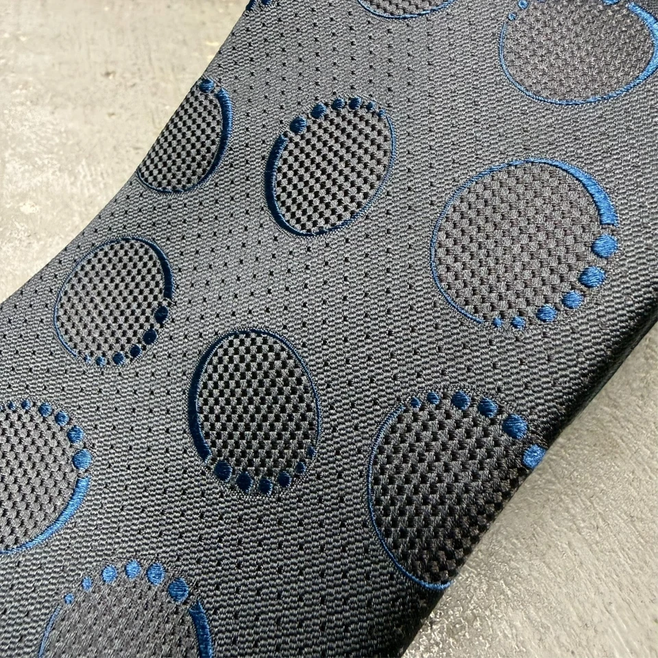 Corbata Canali Patrón Círculo Azul 100% Seda Hecha en Italia Tejida 4" Foto 2 de 4