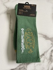 New Men's VANS Designer Sport Skater Surfer Crew Cut Socks Green Yellow Logo