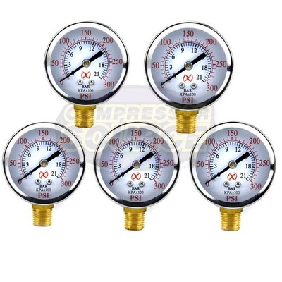 5 Air Compressor Pressure Hydraulic Gauge 2'' Face side Mount 1/4'' NPT 0-300 PSI