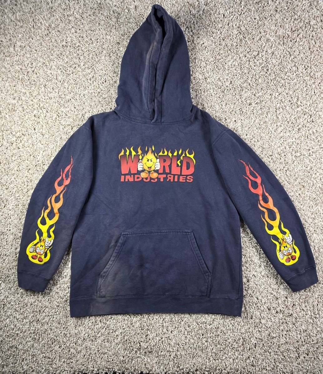 Vintage World Industries Flame Boy Hoodie Size Small Flame Sleeve