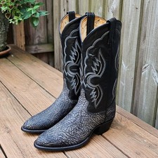 Vintage Tony Lama Wrinkled Bull Shoulder Cowboy Boots Gray Size 8 D Made In USA