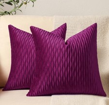 DEZENE 24x24 Purple Throw Pillow Cases: 2 Pack Original Striped Velvet Square