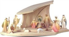 Image of Complete Wooden Nativity Scene Set With Shelter