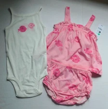 Girls 18 Months Outfit Pink White 3 Pieces Creeper Top & Bloomer Bottoms