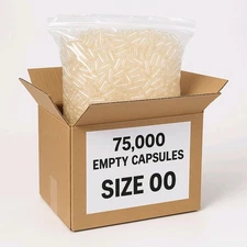 Box Of 75,000 Count, Size 00 Empty Capsules - Clear Vegan Capsules - Wholesale