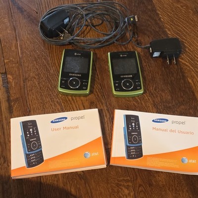 2 Samsung Propel AT&T Slider QWERTY 2MP Bluetooth Green/Black UnTested