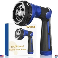 FANHAO Heavy-Duty Metal Garden Hose Nozzle - 8 Spray Patterns, High Pressure