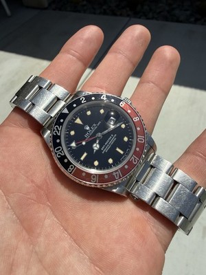 1990 Rolex GMT-Master II Coke 40mm Black Tritium Patina Dial