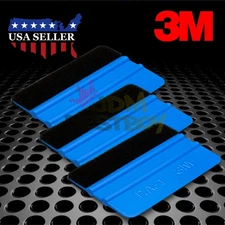 3M Blue Squeegee Rubber Applicator Tools Felt Edge Decal Tips x3 Vinyl Wrap Kit