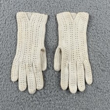 Vintage Antique Women  s Knit Gloves White Ivory S/M Texture Knit Vtg Aged Color