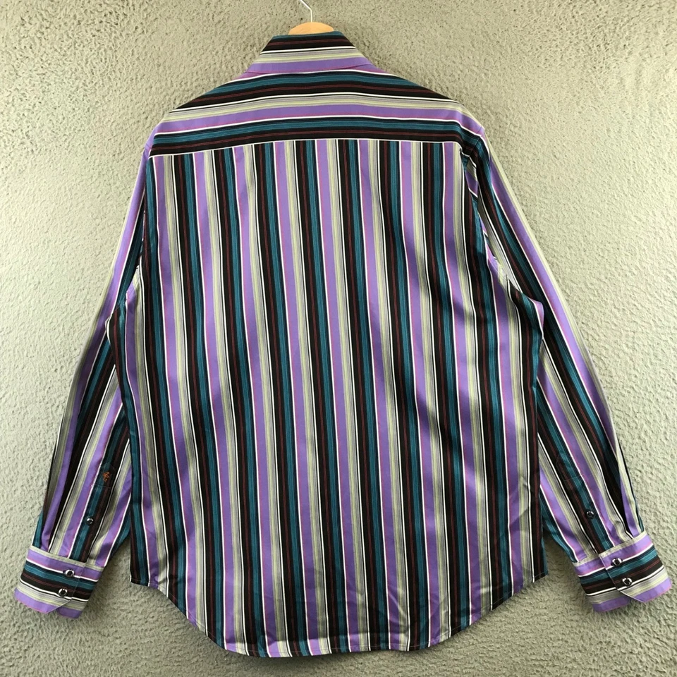 Robert Graham Men's Classic Fit Striped Dress Shirt Purple Blue Black Gray L - Image 2 of 4