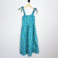 VICTORIA DUNN Blue Green Floral Print Tie Shoulder Midi Dress Women's XS
