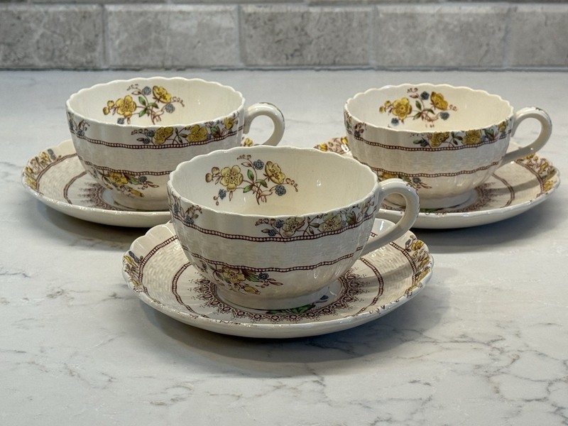 Copeland Spode England BUTTERCUP Set of 3 cups & Saucers Porcelain, Old Marks