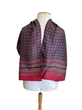 VTG Silk Scarf Geometric Foulard Diamond Print Burgundy Navy Red Border Wrap A66