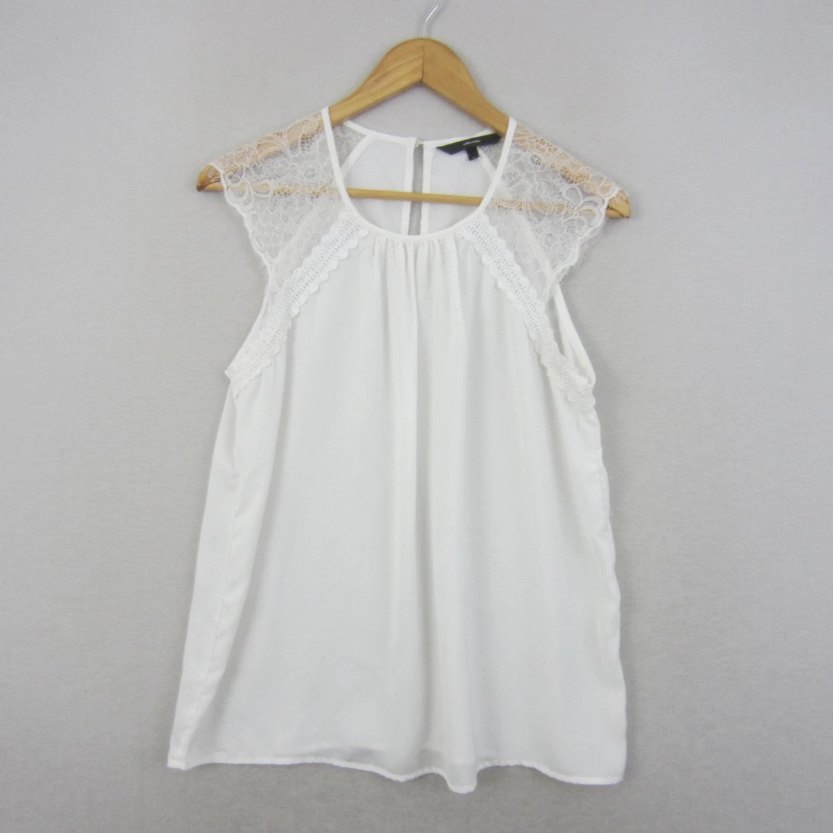 Vero Moda Top Womens Large White Lace Shoulder Sleeveless Swing Boho