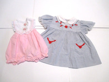 2 VINTAGE NANNETTE TINY TOTS ORIGINALS PINK BLUE DRESS ROMPER 6-9 12 MON