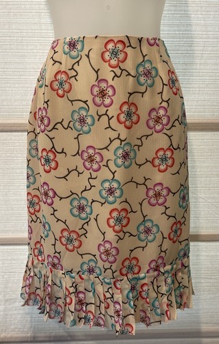 CHANEL Silk Logo Different Color CC Flowers Cherry Blossom Skirt Sz. 42~ Mint - Picture 1 of 9