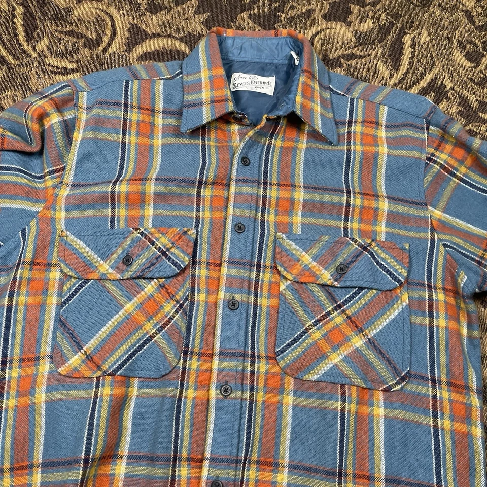 Винтажная рубашка 70-х Sears Roebucks синяя тень клетчатая фланелевая средняя шерстяная смесь - Изображение 2 из 4