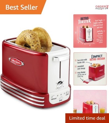 Wide 2-Slice Toaster Stainless Steel Red with Crumb Tray & 5 Toasting Levels