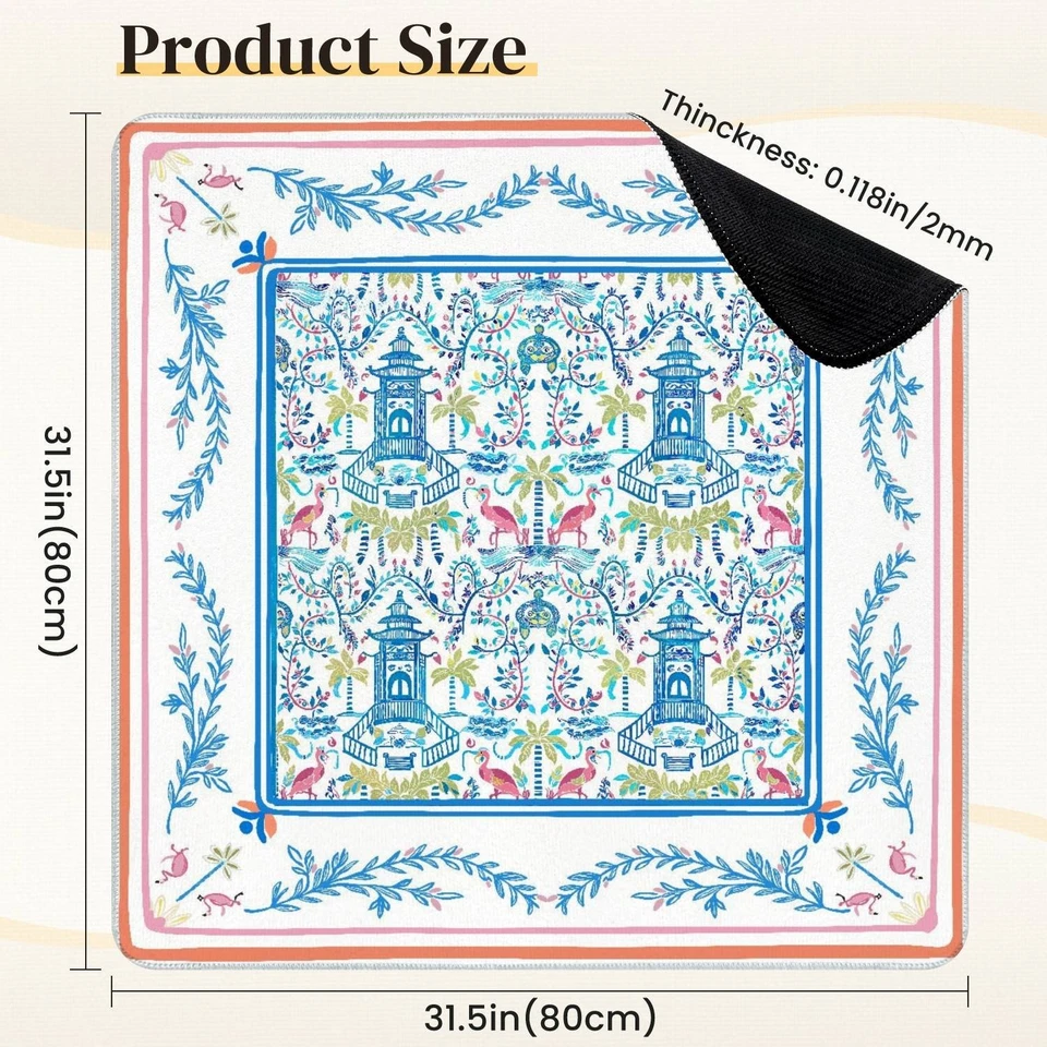 Oriental Mahjong Table Mat Blue Game Board Cover with Storage Party Gift for Men - Image 2 of 4