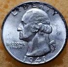 1941 D Washington Quarter 25C Silver Coin UNC With Some Dark Toning