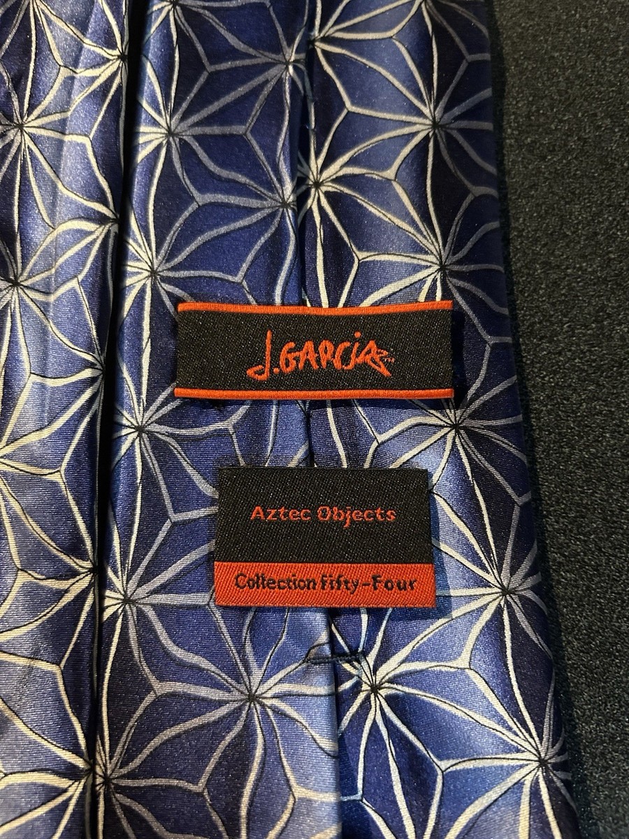 J. (Jerry) Garcia 100% Silk Neck Tie, Collection Fifty Four Aztec Objects Blue View 4