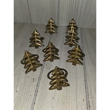 Vintage Brass Christmas Tree Napkin Rings Set Of 8 Holiday Festive Christmas