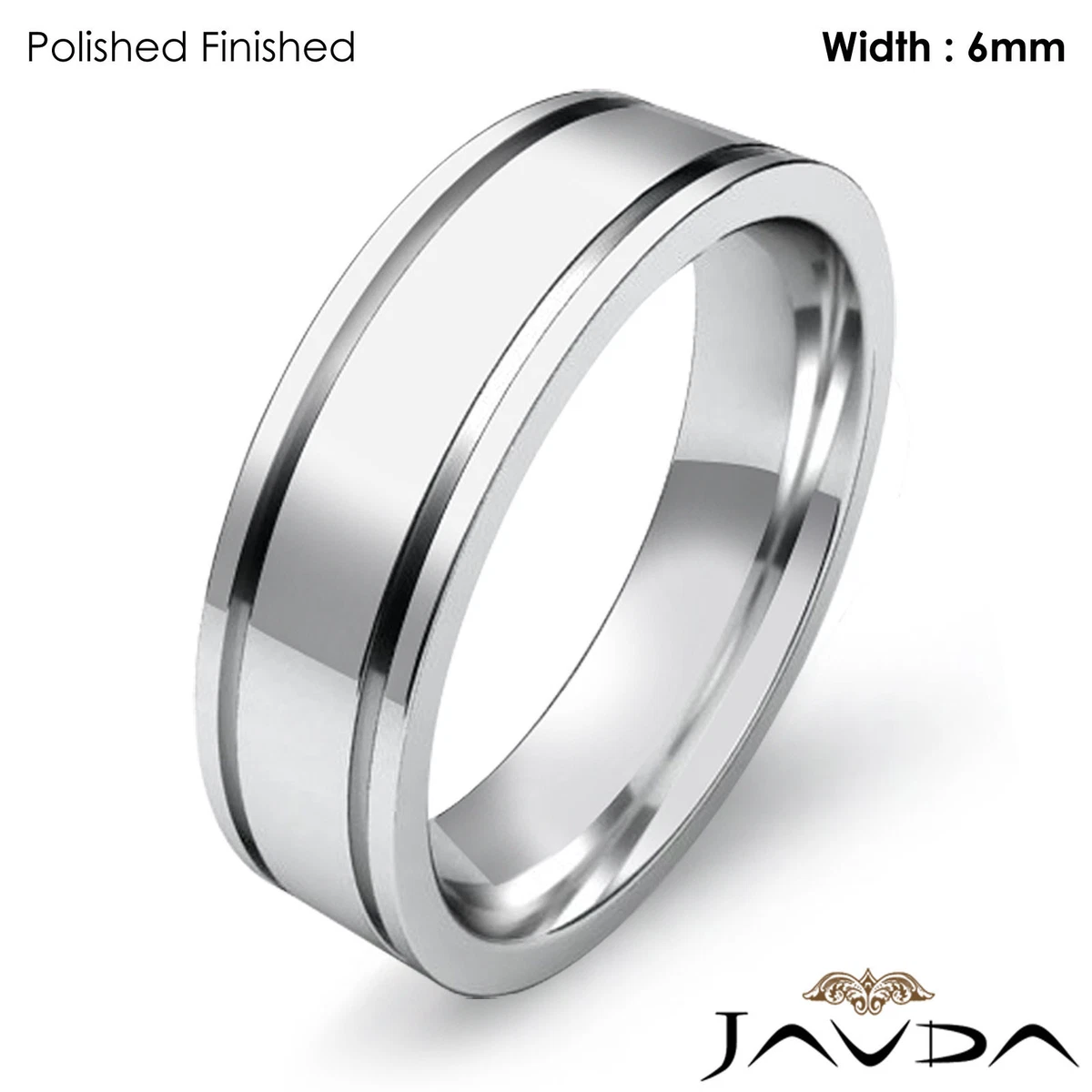 Men Wedding Solid Band Platinum Flat Fit Plain Matte Ring 6mm 14.8