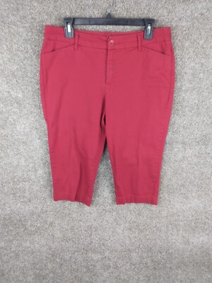 John's Bay Cropped Capri Pants Women 12 Red Mid Rise Straight Leg  Comfort