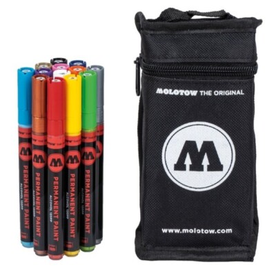 Molotow 120PP Marker 2mm - komplettes Marker Set & Tasche - 13 Permanent Lackstifte