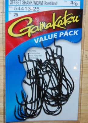 #ad gamakatsu offset shank worm hook round bend size 3 0 value pack 54413 25 black $14.95