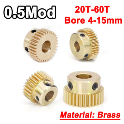 0.5 Mod Brass Pinion Gear Spur Gears 20 24 25 30 36 40 - 60 Teeth Bore 4mm-15mm
