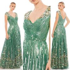 Mac Duggal Sequin And Floral Embellished Evening Gown In Sage 5223 Size 8 New