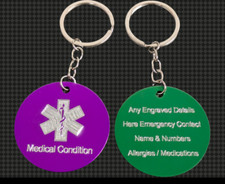 Medical Alert SOS Large 50mm Id Tag on Keyring Personised & Engraved Key Tag