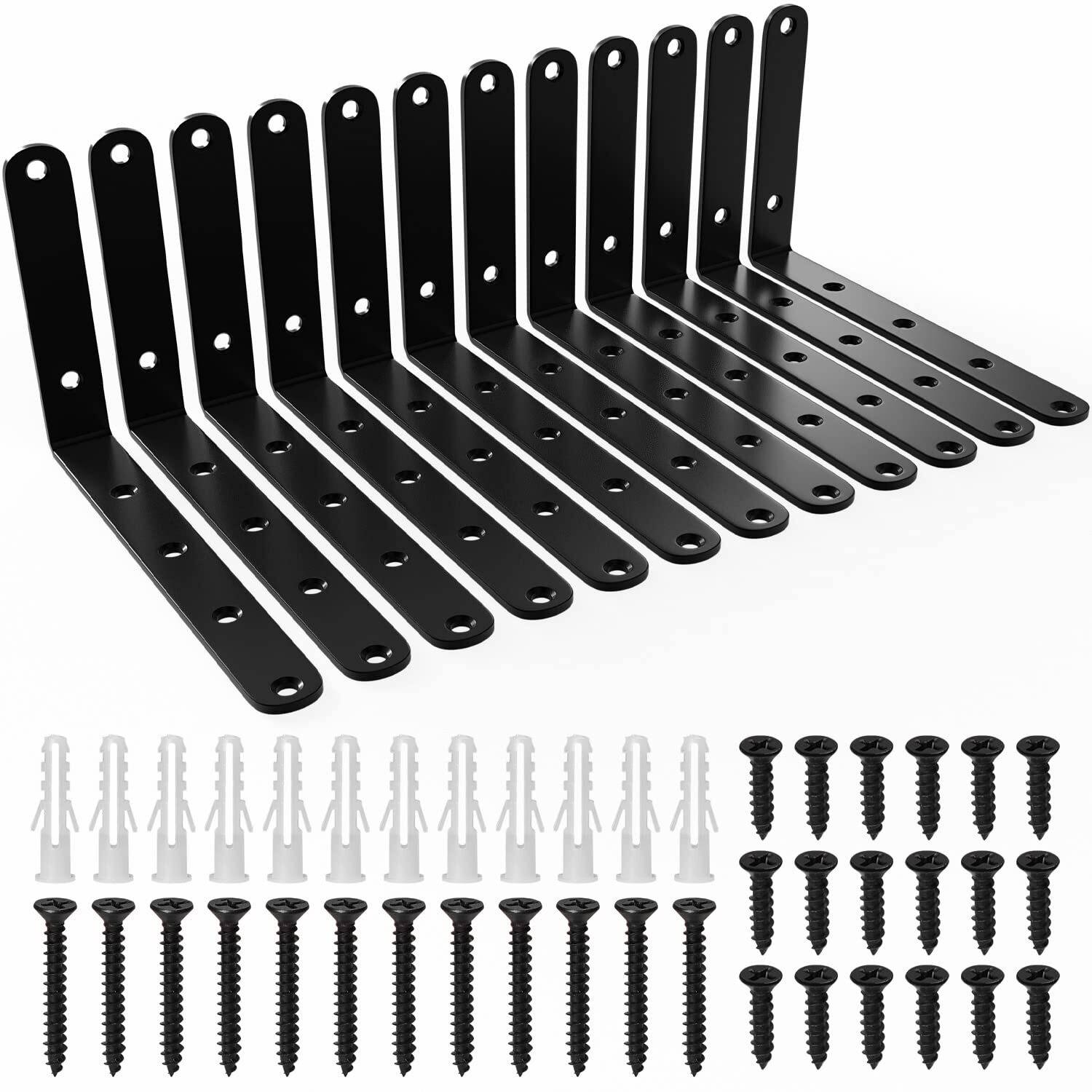 LEOPO 12 Pack Corner Brace, 5 x 3 Inch Black Shelf Bracket, Heavy Duty Steel ...
